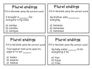 Plurals: adding s, es, ies, and ves using word sorts, task cards and