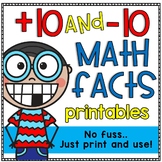 Plus 10 and Minus 10 Math Facts Printable Worksheets
