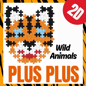 Preview of Plus Plus blocks task cards  Wild Zoo Animals activity for kindergarten centers 