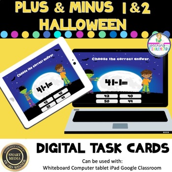 Preview of Plus and Minus 1 and 2 Halloween Digital Boom Task Cards