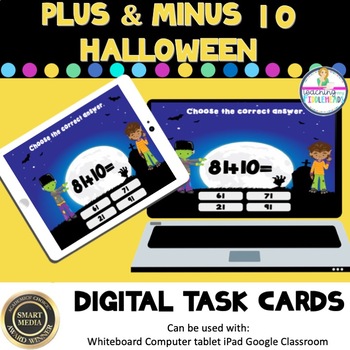 Preview of Plus and Minus 10 Halloween Digital Boom Task Cards