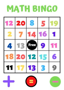 Plus and Minus Bingo by All about funny activities | TPT