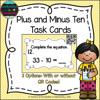 Preview of Plus and Minus Ten Task Cards: 1st Grade CC: Use place value to add and subtract