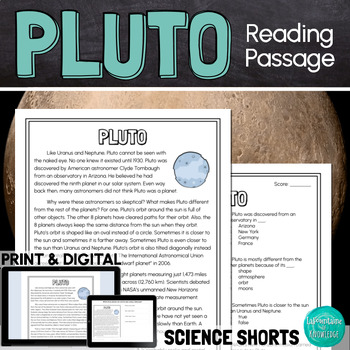 Preview of Pluto Reading Comprehension Passage PRINT and DIGITAL