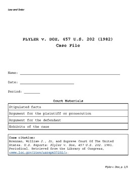 Preview of Plyler v. Doe (Undocumented immigrants) - Abridged Supreme Court case file!