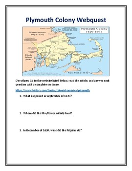 Preview of Plymouth Colony Webquest (With Answer Key!)