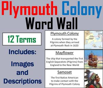 Preview of Plymouth Colony Word Wall Cards: Indians, Pilgrims, Mayflower Compact, etc.