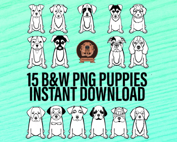 Preview of Black & White Puppy Clipart - Png Puppies Perfect for Coloring and Crafts