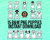 Black & White Puppy Clipart - Png Puppies Perfect for Colo