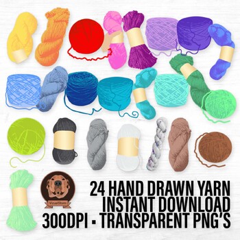 Preview of Png Yarn Illustrations - Hand Drawn Skeins, Hanks, Balls and Cakes