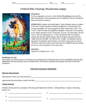 Preview of Pocahontas - Movie Guide (Film assignment & review, US History in Film)