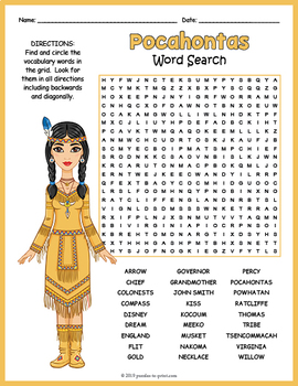 pocahontas movie word search fun by puzzles to print tpt