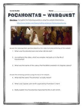 Preview of Pocahontas - Webquest with Key (History.com)