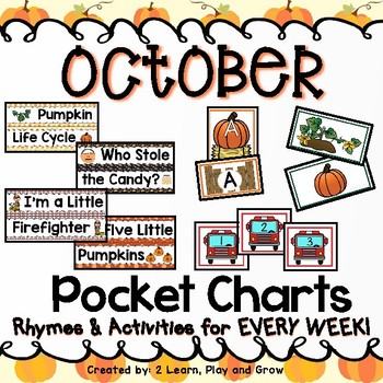 Preview of October Pocket Chart Activities and Rhymes - 5 Little Pumpkins and more