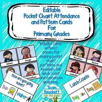 Preview of Pocket Chart Attendance and Pattern Cards for Primary Grades - editable