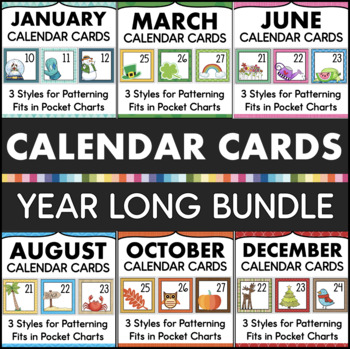 Preview of Calendar BUNDLE Full Year Set Monthly Pocket Chart Calendar Numbers Cards