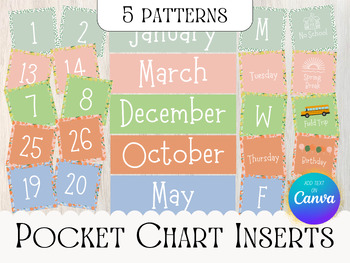 Preview of Pocket Chart Calendar Inserts Bright Colors, Bright Calendar Inserts, Calendar