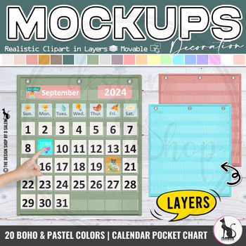 Preview of Pocket Chart Calendar Realistic Clipart in Layers Decoration Mockups Set 2 Boho