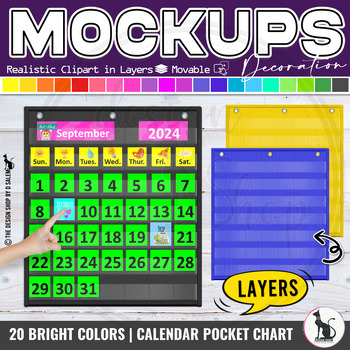 Preview of Pocket Chart Calendar Realistic Clipart in Layers Decoration Mockups Set1 Bright