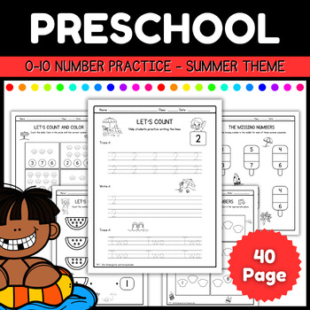Preview of Pocket of Preschool : Kindergarten Tracing Numbers 0-10 l Summer getting ready