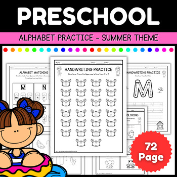 Preview of Pocket of Preschool : Summer Alphabet Worksheets | abc tracing sheet activity