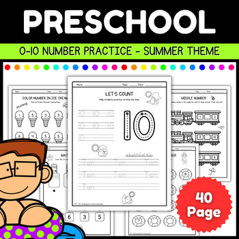 Preview of Pocket of Preschool : Summer number of the day preschool tracing worksheets