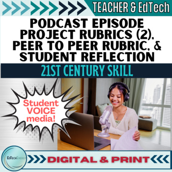 Preview of Podcast Episode Project Rubrics, Peer to Peer Rubric, Student Reflection & MORE