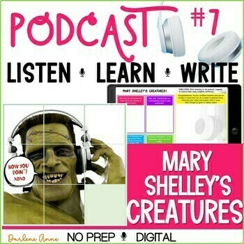 Preview of Podcast Listening Skills, Mystery Picture, Writing Activities Mary Shelley