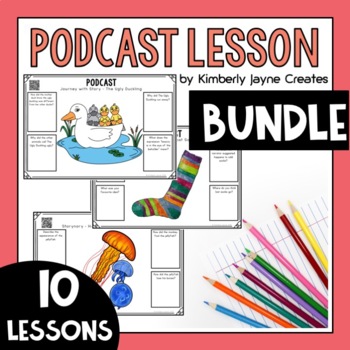 Preview of Listening Response Podcast Story Bundle - Blooms Taxonomy Sheets & Questions