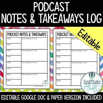 Preview of Podcast Notes & Takeaways Log for Teachers