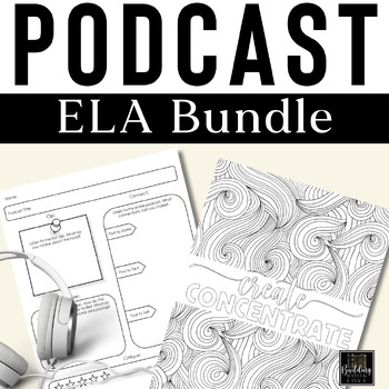 Preview of Podcast Unit: Bundled Podcast Worksheets, Listening Activities, Coloring Pages