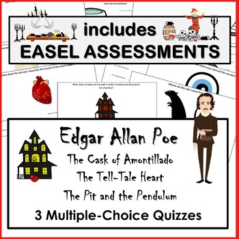 Preview of Poe - Assessments Cask of Amontillado, Tell-Tale Heart, Pit & the Pendulum
