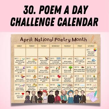 Preview of Poem A Day Challenge April Calendar | National Poetry Month Creative Prompts