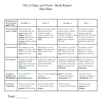 Magazine Collage Book Report Template | Directions, Summary Page & Rubric