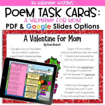 Preview of Poem Test Prep Task Cards: A Valentine for Mom (Google & PDF) Distance Learning
