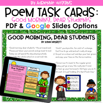 Preview of Poem Test Prep Task Cards: Good Morning, Dear Students (Google & PDF)
