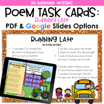Preview of Poem Test Prep Task Cards: Running Late (Google & PDF) Distance Learning