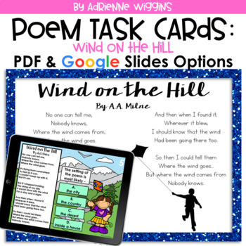 Preview of Poem Test Prep Task Cards: Wind on the Hill (Google & PDF) Distance Learning