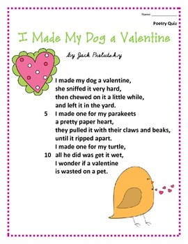 Valentine's Day: Poem and Quiz- I Made My Dog a Valentine by Libby Black