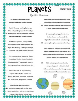 Preview of Poem and Quiz- Planets