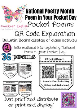 Preview of Poem in Your Pocket QR Codes  TASK cards bulletin board National Poetry Month