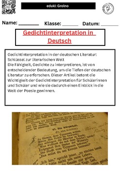 Preview of Poem interpretation in German: 5 memory texts + pictures (in German)