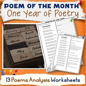 Preview of Poem of the Month Reading Activity Packet - ONE YEAR Poetry Analysis Worksheets