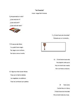 Preview of Poema Original en Español: De Chocolate