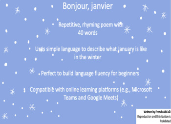 Preview of Poème, Bonjour, janvier! - French Poem - For In-class or Online Learning