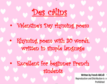 Preview of Poème de La Saint Valentin, Des câlins - French Valentine's Day Poem