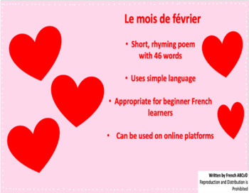 Preview of Poème, le mois de février - French Poem - For In-class or Online Learning