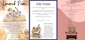 Preview of Poems (Cinquain, Limerick, Sonnet, Ode, Haiku, Couplet) - Examples/Explained