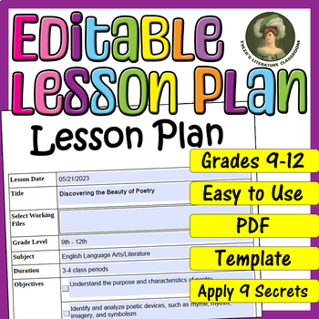 Preview of Poems : Editable Lesson Plan for High School