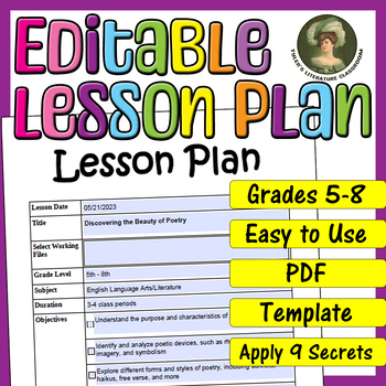 Preview of Poems : Editable Lesson Plan for Middle School
